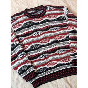 Vintage Protege Men’s Large Sweater Red Coogi Style 3D Textured Knit USA 90s